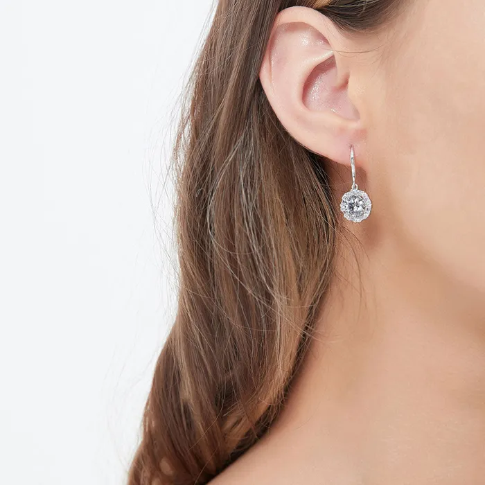 BERRICLE Earrings Halo Art Deco CZ Fish Hook Earrings in Sterling Silver