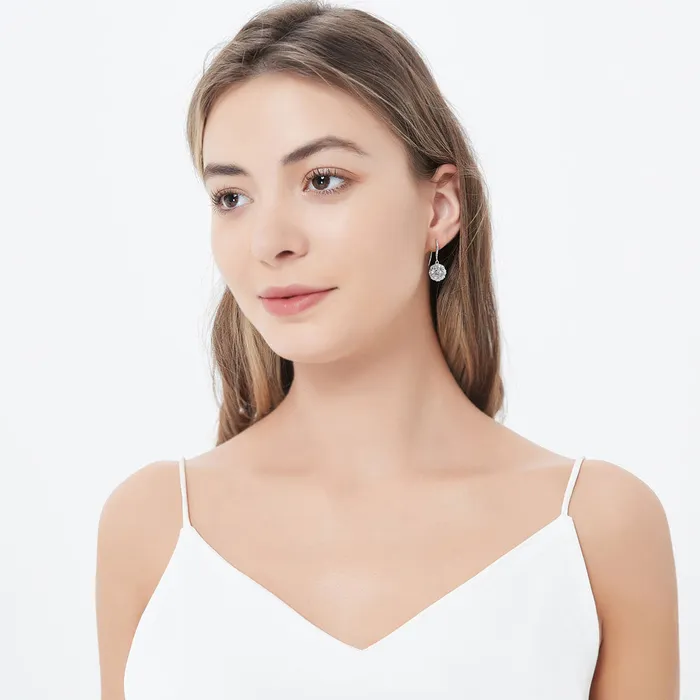 BERRICLE Earrings Halo Art Deco CZ Fish Hook Earrings in Sterling Silver