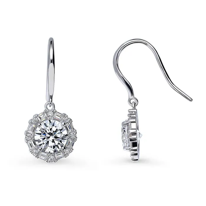 BERRICLE Earrings Halo Art Deco CZ Fish Hook Earrings in Sterling Silver