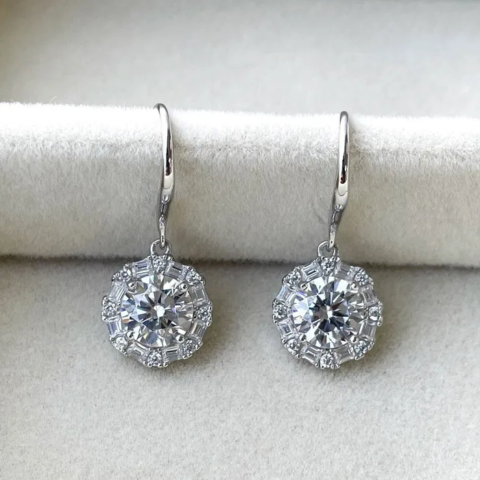 BERRICLE Earrings Halo Art Deco CZ Fish Hook Earrings in Sterling Silver