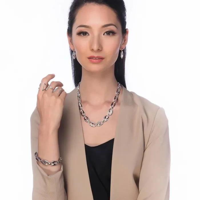 BERRICLE Earrings Necklace and Earrings in SilverTone 2 Piece