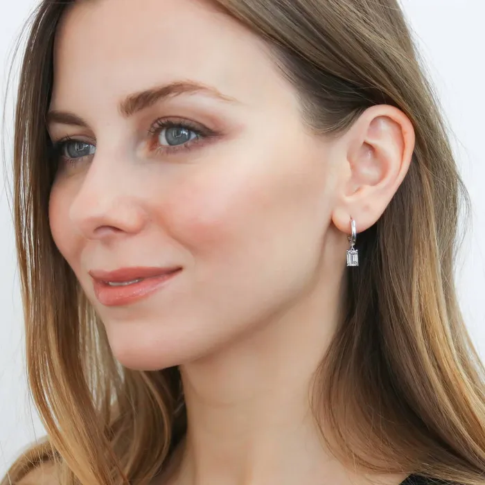 BERRICLE Earrings Solitaire CZ Huggie Earrings in Sterling Silver 05