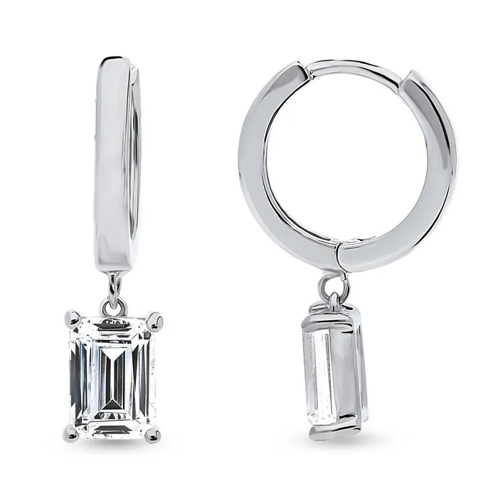 BERRICLE Earrings Solitaire CZ Huggie Earrings in Sterling Silver 05