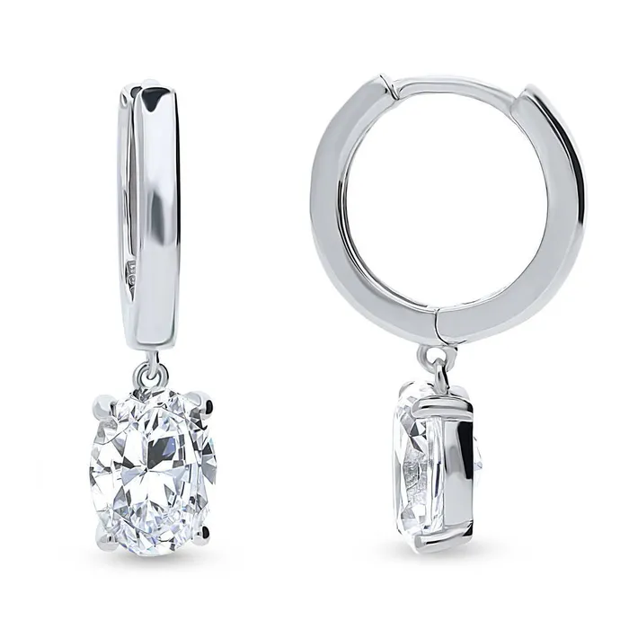 BERRICLE Earrings Solitaire CZ Huggie Earrings in Sterling Silver 05