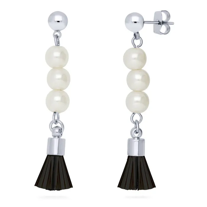BERRICLE Earrings Tassel Imitation Pearl Earrings in SilverTone