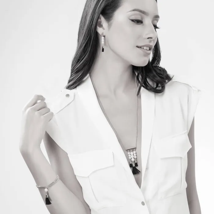BERRICLE Earrings Tassel Imitation Pearl Earrings in SilverTone