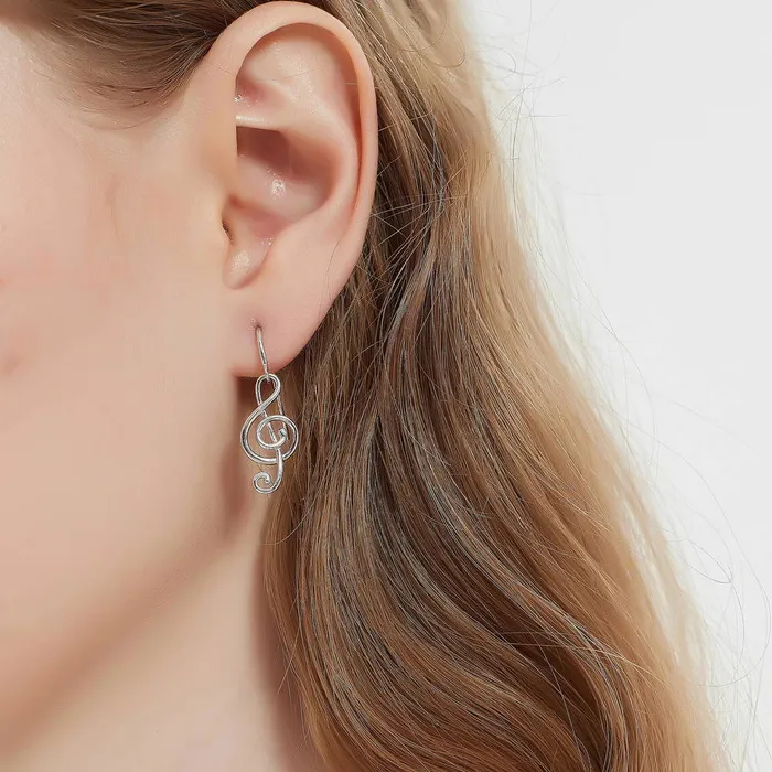 BERRICLE Earrings Treble Clef Music Note Fish Hook Earrings in Sterling Silver