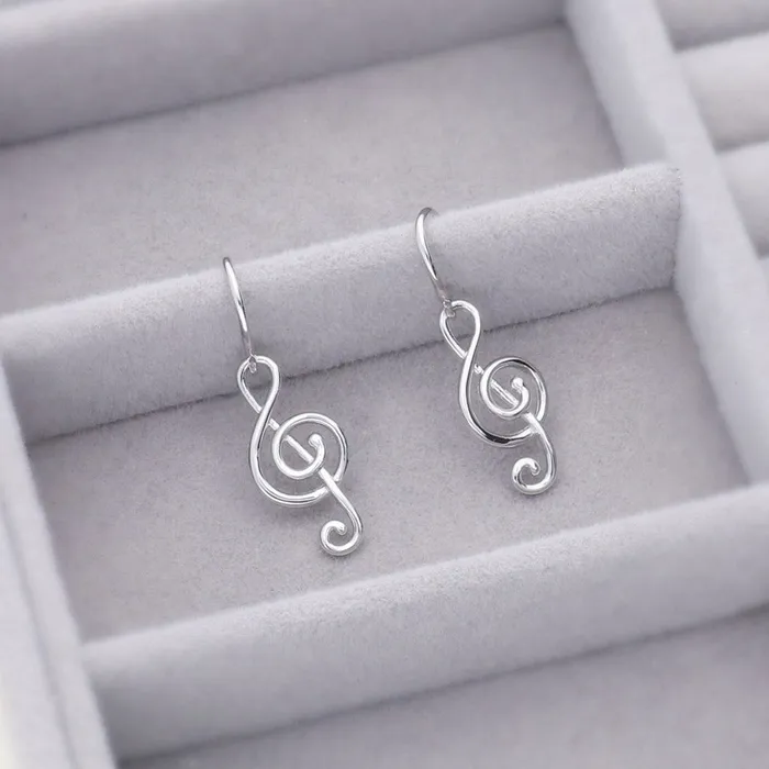 BERRICLE Earrings Treble Clef Music Note Fish Hook Earrings in Sterling Silver