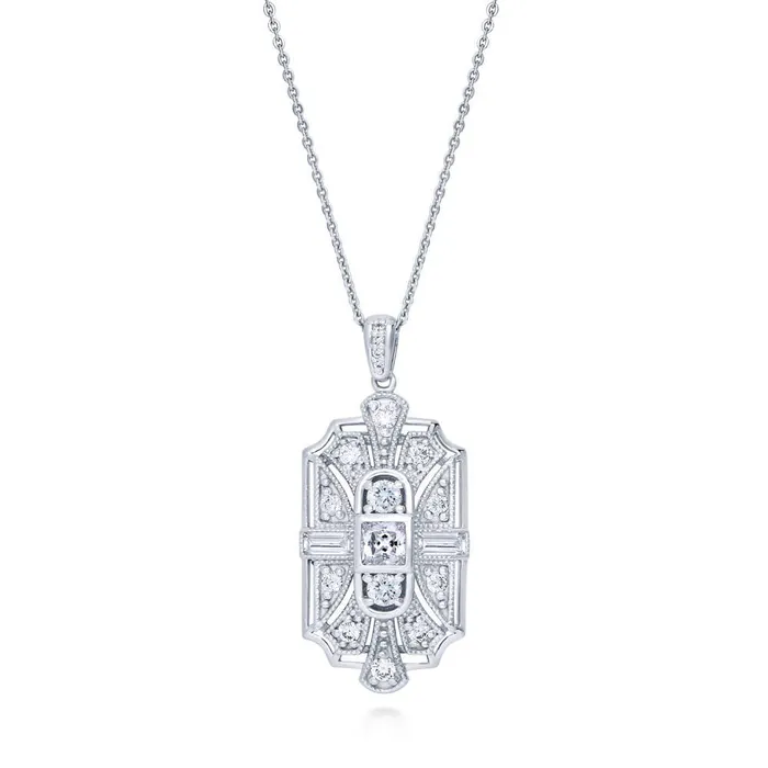 BERRICLE Necklaces Art Deco Milgrain CZ Necklace in Sterling Silver