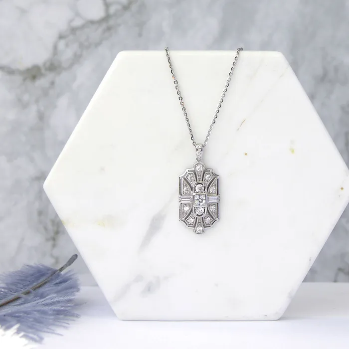 BERRICLE Necklaces Art Deco Milgrain CZ Necklace in Sterling Silver