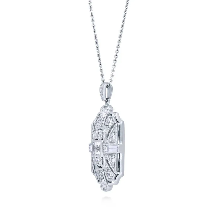 BERRICLE Necklaces Art Deco Milgrain CZ Necklace in Sterling Silver