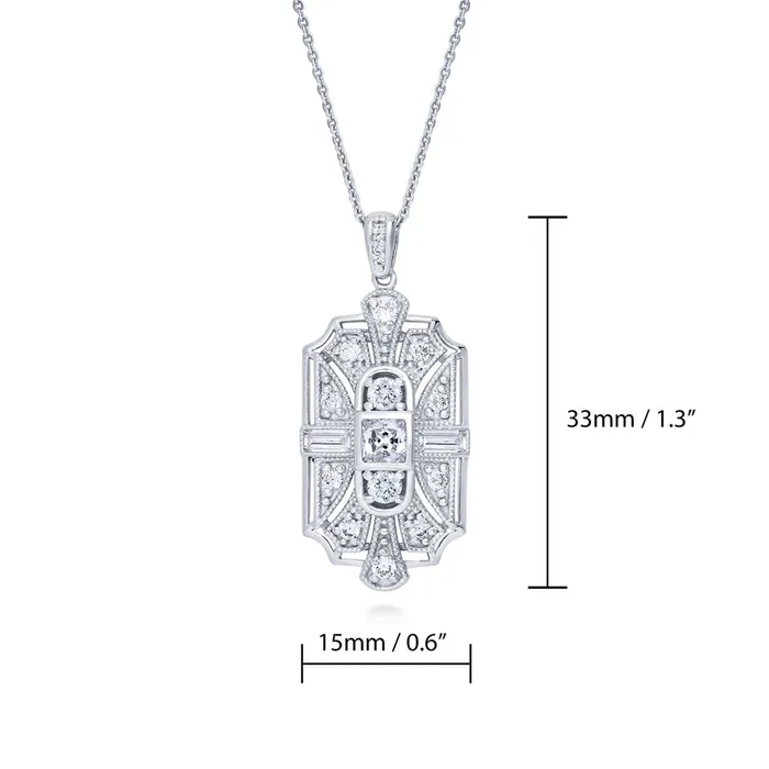 BERRICLE Necklaces Art Deco Milgrain CZ Necklace in Sterling Silver