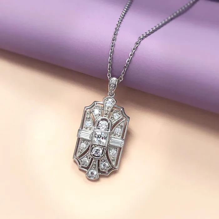 BERRICLE Necklaces Art Deco Milgrain CZ Necklace in Sterling Silver