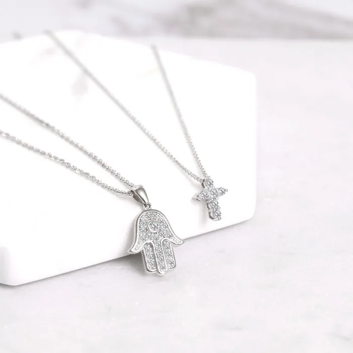 BERRICLE Necklaces Cross CZ Pendant Necklace in Sterling Silver