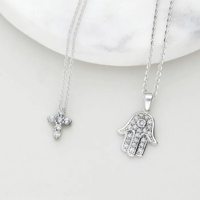 BERRICLE Necklaces Cross CZ Pendant Necklace in Sterling Silver