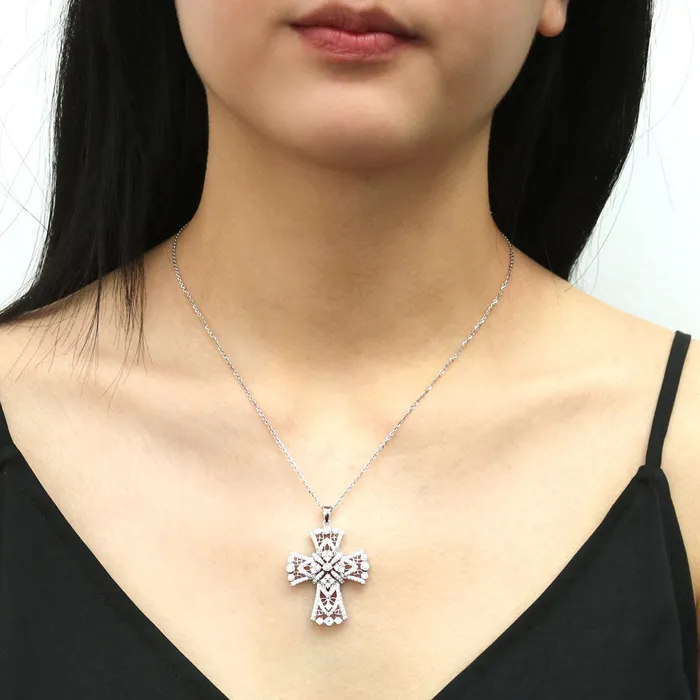 BERRICLE Necklaces Cross CZ Pendant Necklace in Sterling Silver