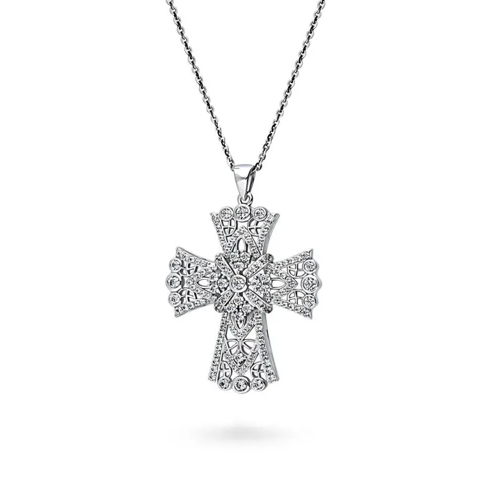 BERRICLE Necklaces Cross CZ Pendant Necklace in Sterling Silver
