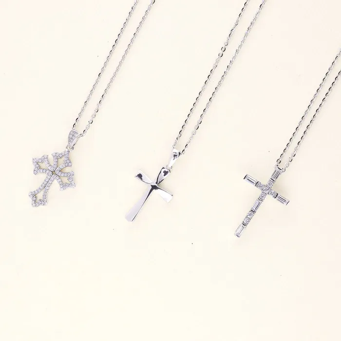 BERRICLE Necklaces Cross CZ Pendant Necklace in Sterling Silver