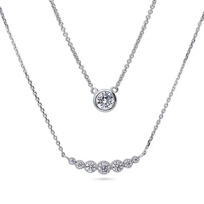 BERRICLE Necklaces Graduated Solitaire Bezel CZ Necklace in Sterling Silver 2 Piece