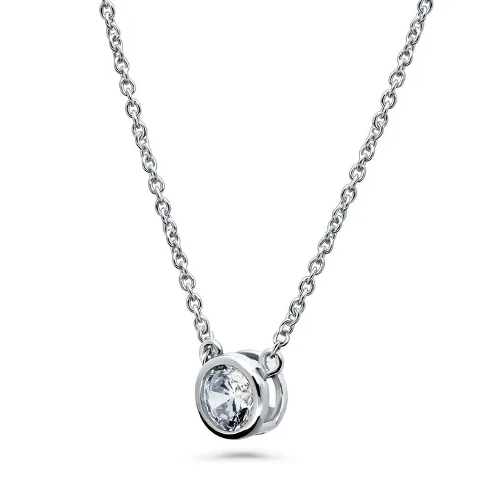 BERRICLE Necklaces Graduated Solitaire Bezel CZ Necklace in Sterling Silver 2 Piece