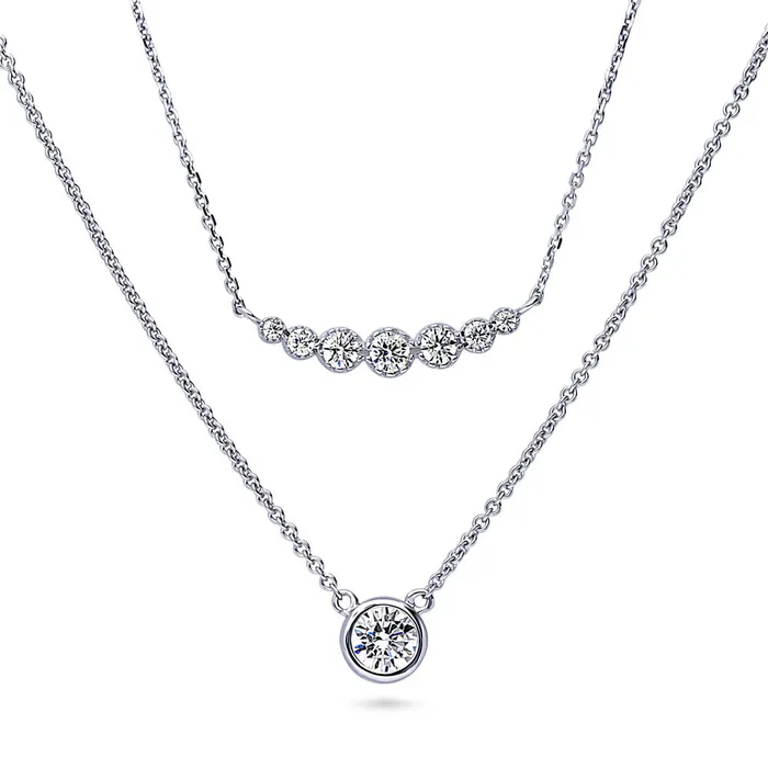 BERRICLE Necklaces Graduated Solitaire Bezel CZ Necklace in Sterling Silver 2 Piece