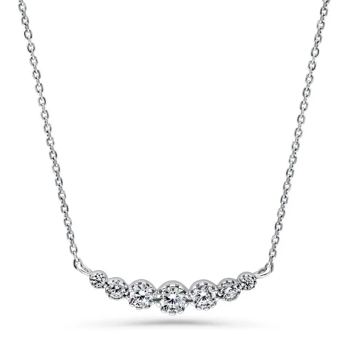 BERRICLE Necklaces Graduated Solitaire Bezel CZ Necklace in Sterling Silver 2 Piece