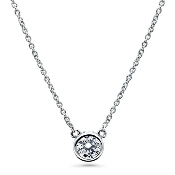 BERRICLE Necklaces Graduated Solitaire Bezel CZ Necklace in Sterling Silver 2 Piece