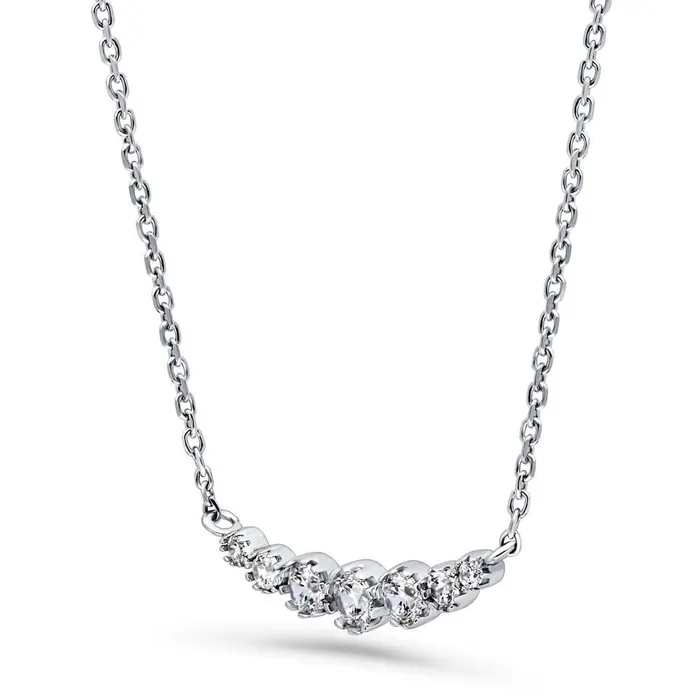 BERRICLE Necklaces Graduated Solitaire Bezel CZ Necklace in Sterling Silver 2 Piece