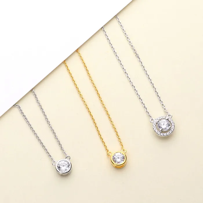 BERRICLE Necklaces Graduated Solitaire Bezel CZ Necklace in Sterling Silver 2 Piece