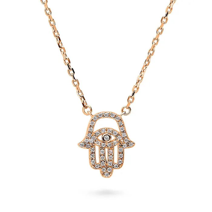 BERRICLE Necklaces Hamsa Hand Evil Eye CZ Necklace in Sterling Silver