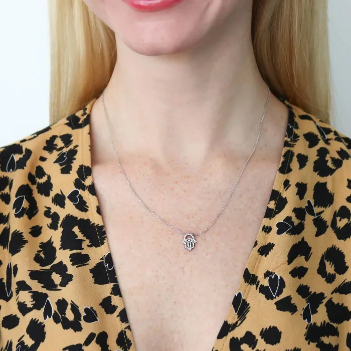 BERRICLE Necklaces Hamsa Hand Evil Eye CZ Necklace in Sterling Silver