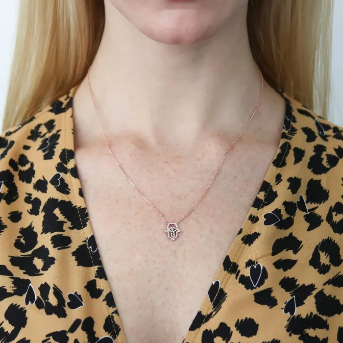 BERRICLE Necklaces Hamsa Hand Evil Eye CZ Necklace in Sterling Silver