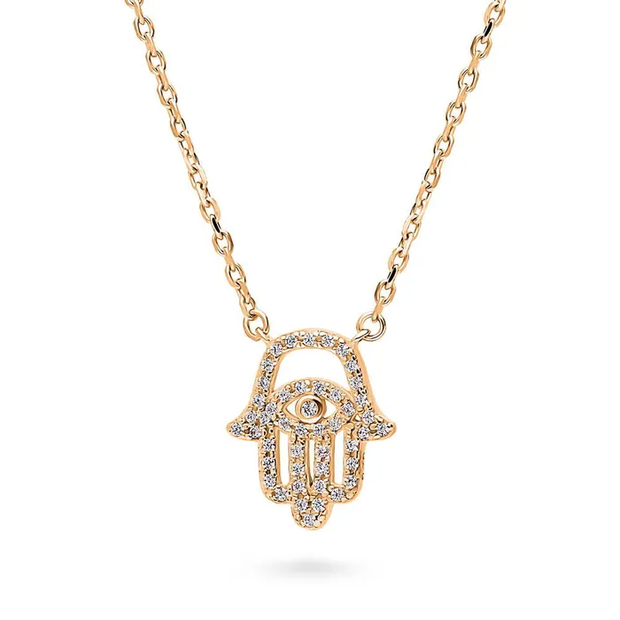 BERRICLE Necklaces Hamsa Hand Evil Eye CZ Necklace in Sterling Silver