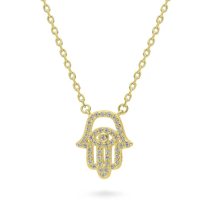 BERRICLE Necklaces Hamsa Hand Evil Eye CZ Necklace in Sterling Silver