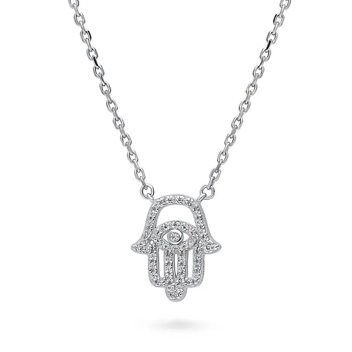 BERRICLE Necklaces Hamsa Hand Evil Eye CZ Necklace in Sterling Silver