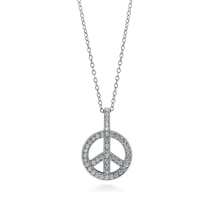 BERRICLE Necklaces Peace Sign CZ Necklace in Sterling Silver