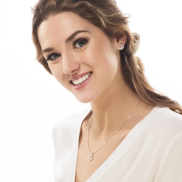 BERRICLE Necklaces Peace Sign CZ Necklace in Sterling Silver