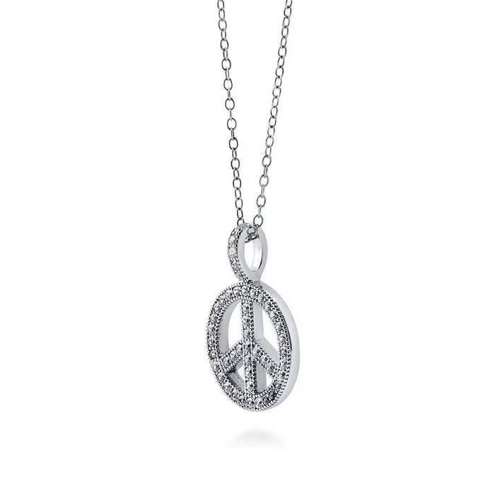 BERRICLE Necklaces Peace Sign CZ Necklace in Sterling Silver