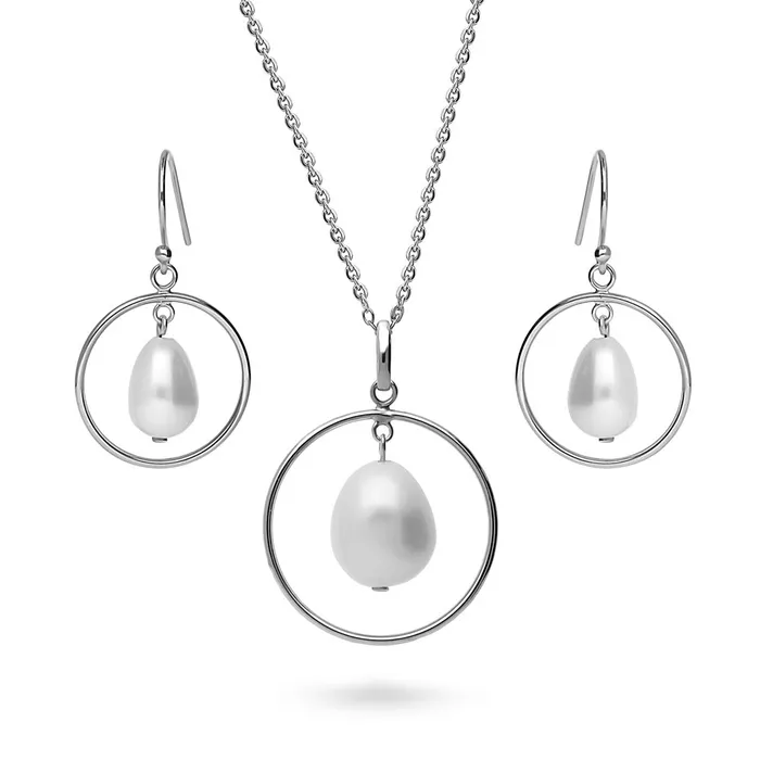 BERRICLE Open Circle Baroque Cultured Pearl Set in Sterling Silver Rings