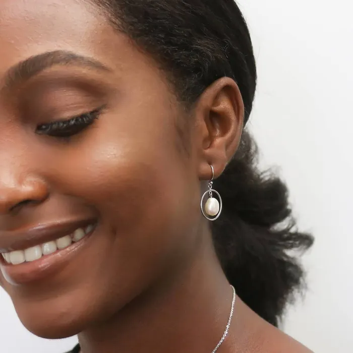 BERRICLE Open Circle Baroque Cultured Pearl Set in Sterling Silver Rings