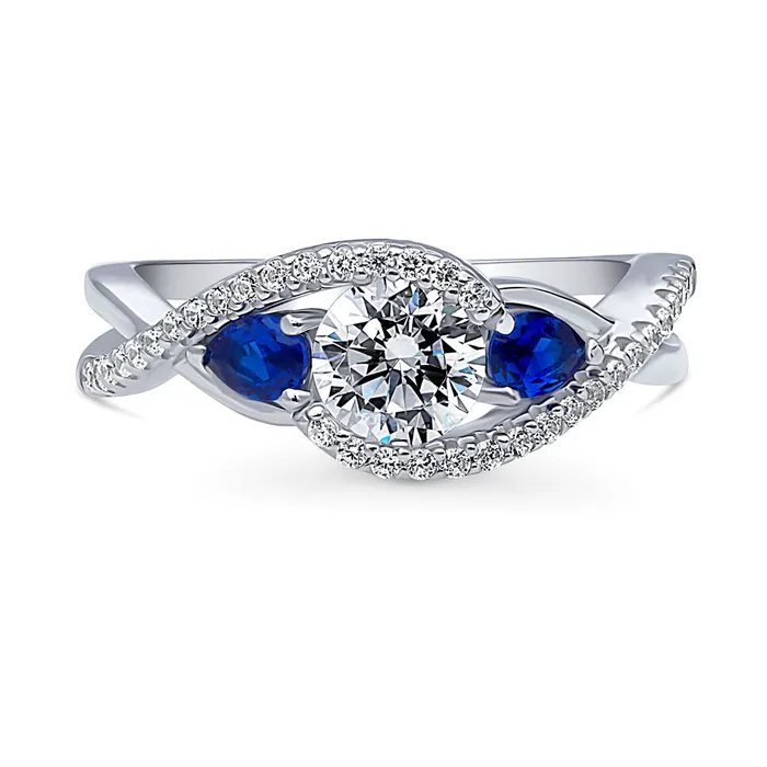 BERRICLE Rings 3Stone Woven 08ct CZ Ring in Sterling Silver