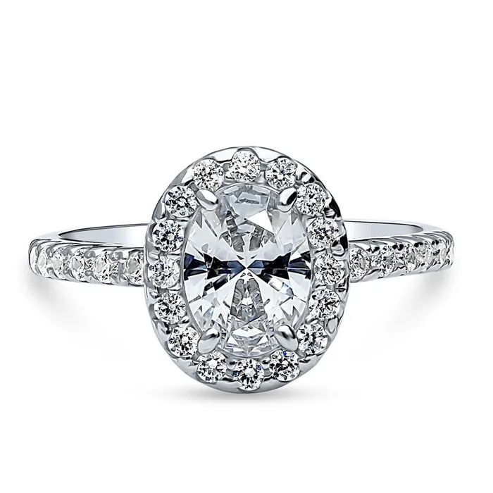 BERRICLE Rings Halo Oval Cut CZ Ring in Sterling Silver