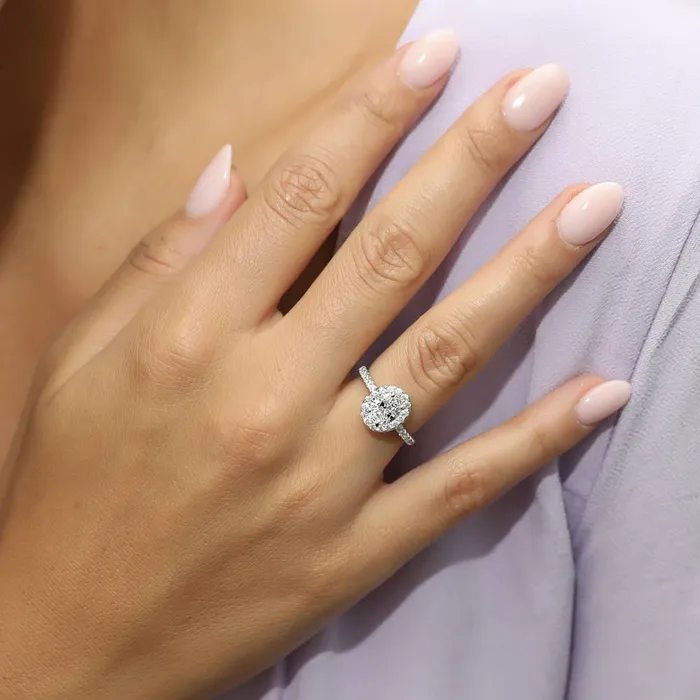 BERRICLE Rings Halo Oval Cut CZ Ring in Sterling Silver