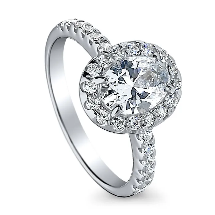 BERRICLE Rings Halo Oval Cut CZ Ring in Sterling Silver
