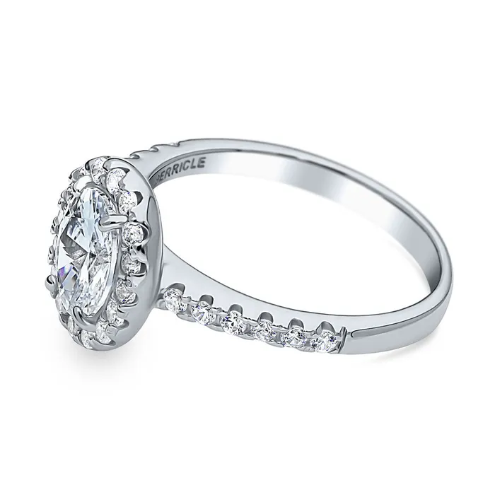 BERRICLE Rings Halo Oval Cut CZ Ring in Sterling Silver