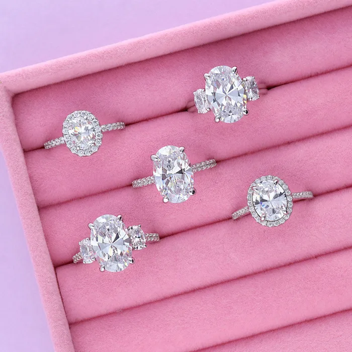 BERRICLE Rings Halo Oval Cut CZ Ring in Sterling Silver