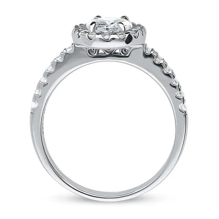 BERRICLE Rings Halo Oval Cut CZ Ring in Sterling Silver