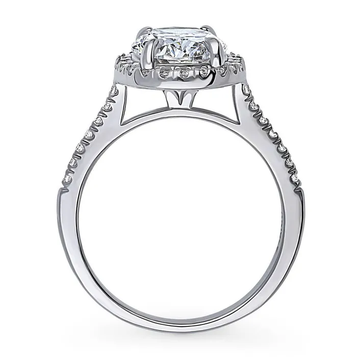 BERRICLE Rings Halo Oval Cut CZ Ring in Sterling Silver