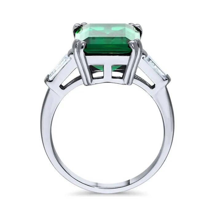 BERRICLE Rings Solitaire Simulated Emerald CZ Ring in Sterling Silver 85ct