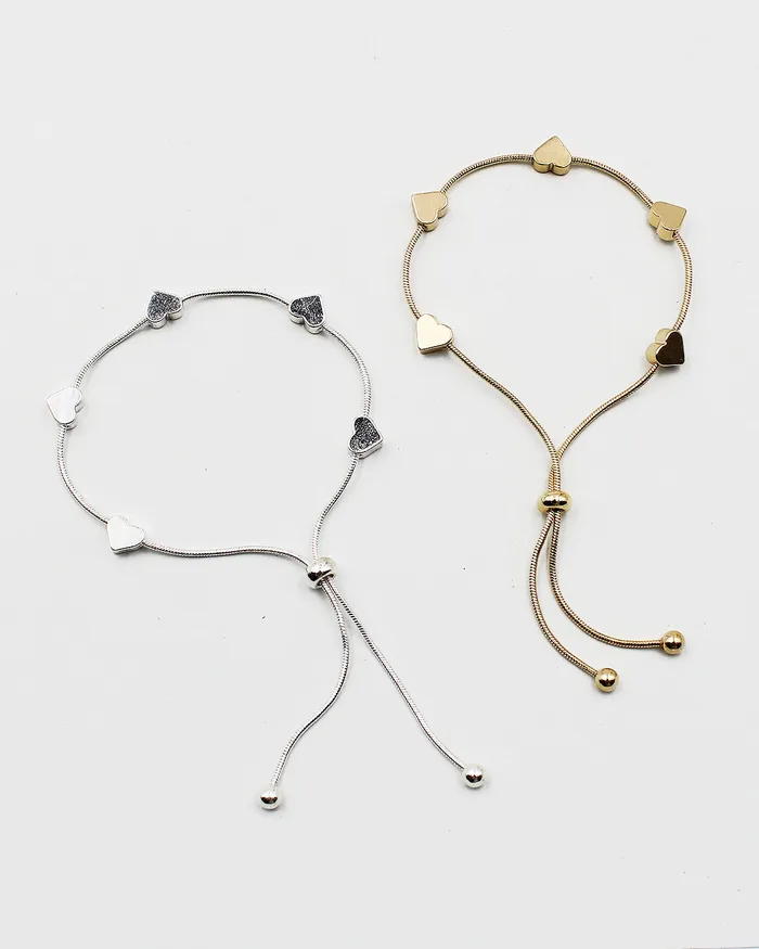Bracelets check052022 Heart Metal Stud Drawstring Bracelet